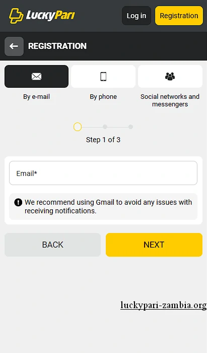 LuckyPari Create an Account via Mail